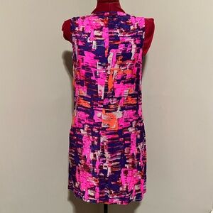 100% silk a-line sleeveless pink/purple abstract dress